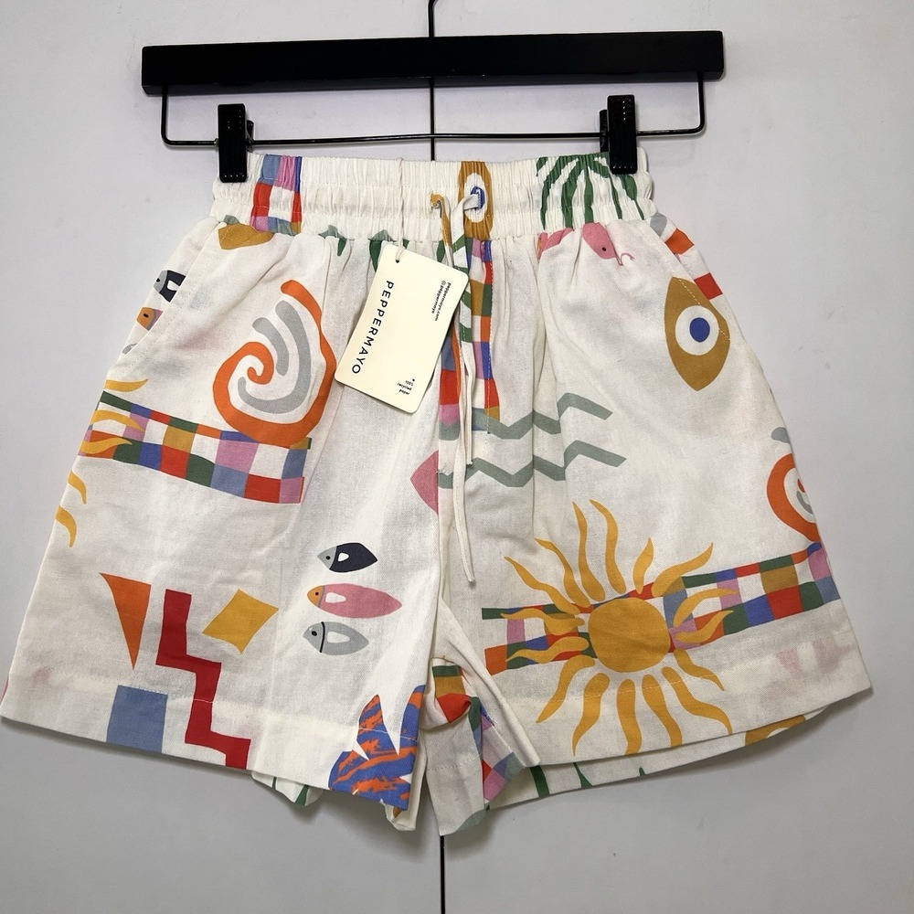 Peppermayo Shorts Women's 0 Linen Drawstring Multicolor Boho Vacation Summer